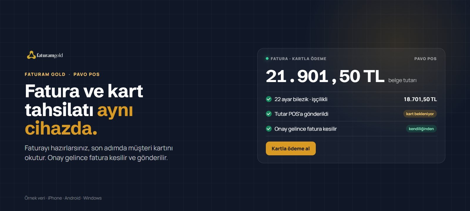 Faturam Gold Pavo POS: fatura ve kart tahsilatı aynı cihazda